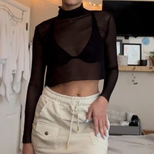 Mesh turtleneck crop top